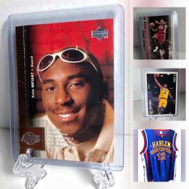 MaxSold Auction: This online auction features Sports Trading Cards such as Kobe Bryant, Clyde Drexler, Ken Griffey, Lebron James, Steph Curry, Rob Gronkowski, Wayne Gretzky, Michael Jordan, and Sports Jerseys, Sports Illustrated Magazines and much more!