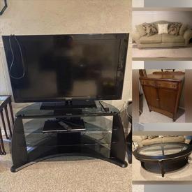 MaxSold Auction: This auction features Loveseat and Sofa, Flat Screen TV's, Patio Sets, Artwork, Storage Chests, Antique Dressers, Dishes and Kitchenware, Hand Tools, Area Rugs, Folding Chairs and Tables, Electronics, Fishing Rods, Men's Watches and much more.