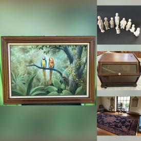 MaxSold Auction: This online auction features a Kodak Instamatic 800 box, antique Karagheusian wool rug, art deco fishbowl, midcentury storage, Chautauqua roller organ, step table, Our Gang plaster figurines, vintage Calumet shell scallop back metal patio chair, Fender amplifier and much more!