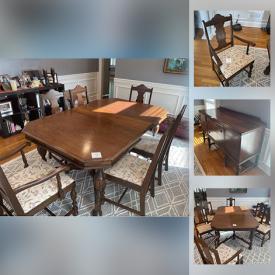 MaxSold Auction: This online auction features Antique Table with Slat & 6 Chairs and an Antique Buffet.