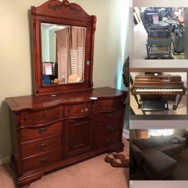 MaxSold Auction: This online auction features upright piano, furniture such as side tables, sectional sofa, dining table with chairs, and dresser with mirror, lamps, board games, power tools, photography lighting equipment, dishware, glassware, sewing machines, lumber and much more!