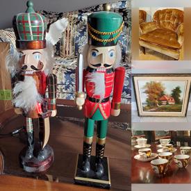 MaxSold Auction: This online auction features furniture such as a dining table, cabinet, glass cabinet, metal shelving, armchairs and more, wall art, record player, figurines, cassette player, china and much more!