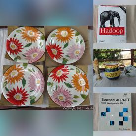 MaxSold Auction: This online auction features wicker baskets, rattan picnic basket, decor, Libbey containers, books, sterling silver platter, Studio Nova dinner plates, car accessories, weights, glass top table, salad plates, wood shelf and much more!