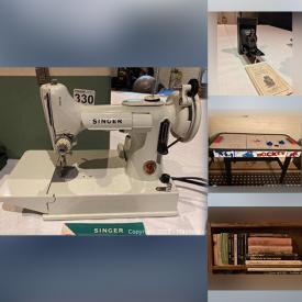 MaxSold Auction: This online auction features furniture such as a solid pine desk, wood cupboard, stool, wooden chairs, wooden storage cabinet, air hockey table, sewing machine in table and more, golf items, vintage LC Smith typewriter, slide trays, electronics, Playstation 3 and games, DVD, linens, silverplate, tableware, vintage Wrigley Co. memorabilia, hardware, books and much more!