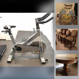 MaxSold Auction: This online auction features furniture such as a Henredon Bombay chest, Thomasville wardrobe, leather armchair, desk, Whitney's of Cherry Hill benches, Henredon chest of drawers, Thomasville sideboard, burl top globe table, sofa table, chairs, Leather Center sectional, file cabinet and more, Tsunami exercise bike, treadmill, rugs, candle stands, fire screen, lamps, ceramic jars and much more!