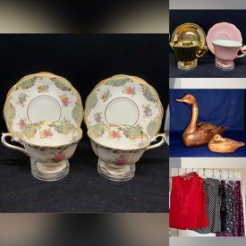 MaxSold Auction: This online auction features Royal Albert, Paragon, Aynsley, Royal Stafford, Royal Grafton, Limoges, crystal ware, Royal Doulton, Steiff plush, display stands, NIB English breakfast service set, Precious Moments, Christmas decor, kitchenware, formal gowns, sterling silver jewelry, women’s clothing, books, DVDs, Schwinn bicycle, patio set, board games, record player with vinyls and much more!