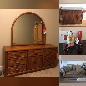 MaxSold Auction: This online auction features crystal ware, KitchenAid fridge and freezer, furniture such as side tables, sofas with pillows, loveseat, nightstands, and dresser with mirror, lamps, framed wall art, glassware, dishware, Wii console with games, small kitchen appliances, holiday decor, area rugs and much more!