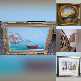 MaxSold Auction: This online auction features Guido Odierna Oil Painting, Art Deco Lighting, Art Glass, Stained Glass Window Panel, Rustic Fireplace Lamp, Quebec Wood Carving, Vintage Cranberry Art, Art Deco Style Figure, Feathered Masks and much more!