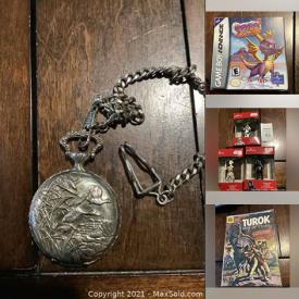 MaxSold Auction: This online auction features Coin Collections, Electronics, Glassware, Blown Glass, Games, Men's Jewelry, Sports Equipment, Canadian Currency, Pocket watches, Clothing, Ornaments, Comics, Nintendo 64 Games, Gameboy Games and more