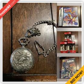 MaxSold Auction: This online auction features Coin Collections, Electronics, Glassware, Blown Glass, Games, Men's Jewelry, Sports Equipment, Canadian Currency, Pocket watches, Clothing, Ornaments, Comics, Nintendo 64 Games, Gameboy Games and more