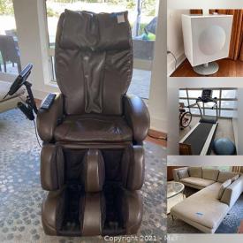 MaxSold Auction: This online auction features Dedon and Summit patio furniture, chaise chairs, end tables, MCM desks, sectional couch, massage chair, MCM canopy bed, area rugs, Geneva sound system, Swarovski chandelier, small kitchen appliances, lamps, planters and much more!