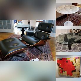 MaxSold Auction: This online auction features furniture such as a Perobell Sofa with Chaise, Isamu Noguchi Glass Top Coffee Table, Louis Ghost Acrylic Chair, Le Corbusier Leather Chair, wooden table, Minotti Sofa, Cerrito Club Chairs, leather sofa, matching coffee and end tables, leather and chrome chair, bombe chest, wooden side table, ottoman, antique storage bench, antique carved wood cabinet, storage console, sideboard, walnut dining table and chairs, modern dining table, lacquered console table, Softline Drum Pouf Ottoman, Thomasville armoire, patio table and chairs, Hampton Bay lounge chairs and table, bedframe and more, wall art, rugs, art prints, rattan lamps, books, sheared mink coat, tribal masks, Kosta Boda, Deruta ceramics, Lenox china, mirrors, Foo Dogs plant stand, Husqvarna 350-BT Backpack Leaf Blower, Stihl FS-38 Brushcutter, Le Creuset roaster, Kitchenaid stand mixer and other small kitchen appliances, Wilton Armetale, sterling silver, costume jewelry and much more!