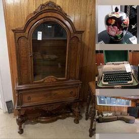 MaxSold Auction: This online auction features furniture such as an antique wooden cabinet, hall tree, tables, chairs, poker tabletop, sofa, chairs, loveseat, MDF shelving units, antique carved wooden cabinet, storage units and more, TVs, projector screen, mirror, Jamo speaker, wall hanging, Singer Caramate projector viewer, printer, Coronet electric typewriter, lacquered panel screen and much more!