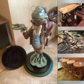 MaxSold Auction: This online auction features furniture such as a metal table, director's chair, wooden table, Braemore wooden cabinet, cupboard, rattan table, brass bed, rattan side tables, rattan dresser, metal shelf and more, Black and Decker lawnmower, wheelbarrow, bottles, Nexus walkers, planters, lamps, table saw, tools, barware, glasses, small kitchen appliances, Blue Mountain pottery plate, toaster oven, pink glass, vintage TV, placemats, Lilaput cottages, decor, needlepoint and much more!