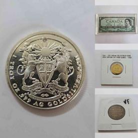 MaxSold Auction: This online auction features Coins such as Canadian Silver Dollar, Morgan Silver Dollars, Troy Oz Td Coin, Australian Koala, Montreal Olympic Coin, Cuban Silver Peso, and Fine Silver Bar, Canadian Banknotes and much more!