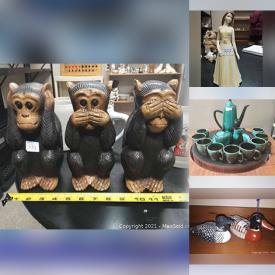 MaxSold Auction: This online auction features Wedgwood, bone china, Royal Doulton, vintage Hoselton figures, art deco vases, carnival glass, serving ware, glassware, Blue Mountain pottery, home decor, stemware, German steins, Murano glass and much more!