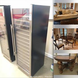 MaxSold Auction: This online auction features furniture such as a wood sideboard, Swaim sofa, Stickley sofa, Kindel table, pedestal base dining table, chairs, Century leather sofa, Hooker coffee table, Thomasville entertainment table and more, pool table light fixture, Avalon wine cooler and much more!