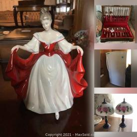 MaxSold Auction: This online auction features Artwork, Vintage Furniture, Lamps, Mirrors, Electronics, Fans, Heaters, Purses, Sterling Silver, Statues, Figures, Sewing Machines, Fine china, Dishes, End Tables, Cranberry glass, Kitchen Appliances, Art glass and much more.