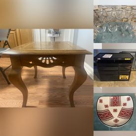 MaxSold Auction: This online auction features Work lights, Kitchenware, Glassware, Serving dishes, Tables, Lighting, Artwork and much more.