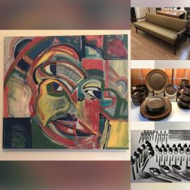 MaxSold Auction: This online auction features MCM Lighting, Abstract Canvas Painting, Silk Scarves/Wraps, Wool Yarn, Art Glass, NILS JOHAN Copper/Brass Casserole Frame, Vintage Stainless &Brass Lidded Pots, Vintage Wicker/Cane Chair, Artt Potter, Vintage Pyrex, Puzzles and much more!