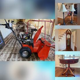 MaxSold Auction: This online auction features Grandfather Clock, Ethan Allen Chairs, Area Rugs, Floor Lamps, Teak Outdoor Furniture, Small Kitchen Appliances, Crystal Stemware, Twin Trundle Bed, Lawnmower, Snowblower, Garden Tools, Thule Bicycle Rack and much more!