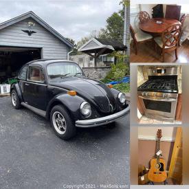 MaxSold Auction: This online auction features a 1973 Volkswagen Beetle, Lionel trains, Frigidaire microwave and gas stove, small kitchen appliances, crab pots, dining table and chair sets, tv's, Sega Genesis system, stereo systems, washer and dryer, electric heater, bicycle, luggage, hunting cabinet, U shaped office desk, costume jewelry and much more!