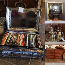MaxSold Auction: This online auction features Speakers, chairs, dresser, and leather sofa, lighting, linens, holiday decor, luggage, books, framed wall art, barware, small kitchen appliances, ceramics, office supplies and much more!