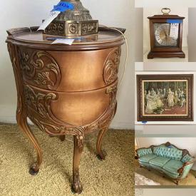 MaxSold Auction: This online auction features furniture such as hard-carved vintage couch, marble-topped table, vintage Kenmore sewing machine table with sewing machine, nightstand, and headboard, décor such as framed art, figurines, and kerosene lamps, electronics such as Element TV and much more!