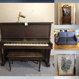 MaxSold Auction: This online auction features Sofas, Dresser, Women's Clothing, Plastic Storage Containers, Office Supplies, Glass Computer Desk, Toys, Framed & Unframed Wall Art, Children’s Equipment, Specialty Cake Pans, Small Kitchen Appliances, Amherst Piano and much more!