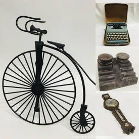 MaxSold Auction: This online auction features home décor such as paintings, Atlas glass jars, Christmas decorations, area rug, Halloween decorations, antique standing screen, and vintage Bakelite inkwell, vintage electronics such as Victor Talking Machine record player cabinet, furniture such as dresser, nightstand, and antique fireplace frame, electronics such as Sony TV, APC battery backup, and Futura air heater, collectibles such as vintage advertisements, vintage sheet music, Ethan Allen headboard, and Beanie Babies, and much, much more!