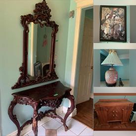 MaxSold Auction: This online auction features furniture such as display cabinets, chairs, tables, and wooden pedestals, décor such as hanging mirrors, framed print, figurines, bookends, decorative plates, Limoges, and Staffordshire and much more!