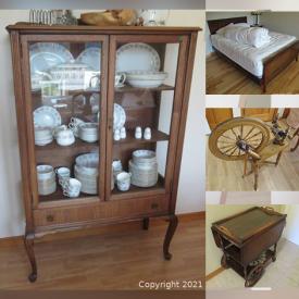 MaxSold Auction: This online auction features Antique Sewing machine, Mahogany Furniture, Vintage Clocks, Safe, Filing Cabinets, Tables, Sofas, Grandfather clock, Display Cases, Electronics, Patio Furniture, BBQ, Cameras, Games, Kitchenware, Minton, Artwork and much more.