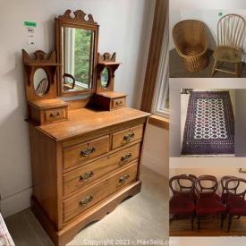 MaxSold Auction: This online auction features appliances such as Beaumark freezer, furniture such as loveseat, vintage dresser, and table, décor such as framed art, crystalware, pottery, and curtains, sports equipment such as squash rackets and much more!