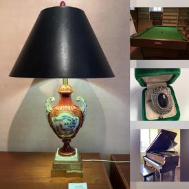 MaxSold Auction: This online auction includes antique, vintage, and MCM furnishings, sterling jewelry and dishes, silver coins, Rosenthal vase, piano, signed art, mahogany furniture, Kodak projector, projection screen, teak outdoor set, Antique Waterbury Gingerbread clock, cookbooks, crystal, Panasonic speakers, Wine frig, clothing steamer, vintage Sherwood stereo cabinet, vintage linens, Spode, Antique violin, doll house and much more.
