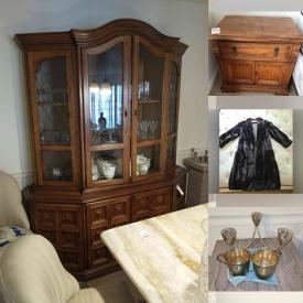 MaxSold Auction: This online auction features a Singer sewing table, fur coats, marble dining table, dining chairs, Drexel nightstand, Italian sectional sofa, Waterford stemware, glassware, bedframes, pedestal and much more!