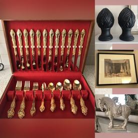 MaxSold Auction: This online auction features Vintage Gold Plates Table Wear, Pottery Art, Kitchen Aid Mixer & Pasta Maker, Steel Shelves, Insignia Tv, PSP 3, Computer Screen, Antique Wool Rug, Royal Doulton Tea Cups And Saucers, Stone Carvings and much more!