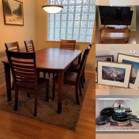 MaxSold Auction: This online auction features 32” LG TV, fine china, crystal ware, furniture such as dining room table with chairs, couch, dresser, and wooden hutch, area rugs, framed wall art, home decor, kitchenware, small kitchen appliances, glassware, dishware, shelving units and much more!