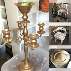 MaxSold Auction: This online auction features chairs, wood pillar, wood beams, candelabras, buckets, faux flowers, greenery, frames, Minton fine bone china dishware, tablecloths, runners, Ikea inserts, Wedgwood plates, ornate Sunhope white charger plates, pedestals, woodblocks and much more!