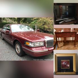 MaxSold Auction: This online auction features Lincoln Town Cars, sterling silver serving ware, pins, bracelets, and candleholders, décor such as Lladro figurines, Belleek vases, Lenox bowls, area rugs, and wall art, furniture such as Kittinger sofa, dining table, canopy bed, and media cabinet, exercise equipment such as Fit For Life stationary bike, electronics such as Samsung TV, sporting equipment such as golf clubs, golf bags, and golf shoes, lawn care tools such as Craftsman hedge trimmer and Hornet chainsaw and much more!