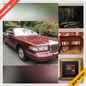 MaxSold Auction: This online auction features Lincoln Town Cars, sterling silver serving ware, pins, bracelets, and candleholders, décor such as Lladro figurines, Belleek vases, Lenox bowls, area rugs, and wall art, furniture such as Kittinger sofa, dining table, canopy bed, and media cabinet, exercise equipment such as Fit For Life stationary bike, electronics such as Samsung TV, sporting equipment such as golf clubs, golf bags, and golf shoes, lawn care tools such as Craftsman hedge trimmer and Hornet chainsaw and much more!