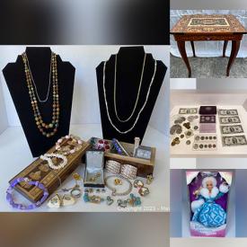 MaxSold Auction: This online auction features Vintage, MCM and Recent: Coins & Stamps including the 2009 First Day Covers of Civil Rights Pioneers, Barbies, Gold, Silver & Costume Jewelry, Disneyana, Cameras, Sterling Silver & Silverplate, Signed Artwork, Early to Mid 1900's Ephemera (photos, postcards, greeting cards), Rocks/Minerals/Fossils, Holiday, Fine China, Ceramics & Pottery, Glass, Kitchenware, Hot Wheels & Matchbox, Decor, Furniture, Fireplace Accessories, Toys & Plush, Sporting Goods, Books (including Children's & Cooking), Tools & Gardening, Storage Containers and much more!