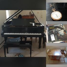 MaxSold Auction: This online auction features Steinway grand piano, Macbook Pro, furniture such as nesting tables, dressers, roll top desk, and drafting table, glassware, dishware, cookware, professional photography, CDs, vinyl records, Hamilton pocket watch, costume jewelry, classical guitar, Yamaha keyboard, sports equipment, books, cameras and photography equipment, lamps, external hard drives, Radeon graphics card, Canon printer, office supplies, yard tools, power tools and much more!