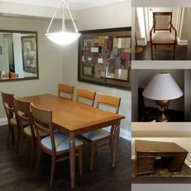 MaxSold Auction: This online auction features an antique lawyer's desk, bedroom set, Italian-made dining table and chairs, bevelled mirror, pictures in frames, midcentury round side table, lamps and much more!