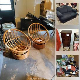 MaxSold Auction: This online auction features Bamboo furniture, Glassware, Kitchenware, BBQ Smoker, MCM Furniture, Media, Electronics, Chandeliers, Exercise Equipment, Tools, Shoes and Clothing, Playstation, Wood Carvings, New Merchandise and much more.