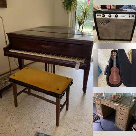 MaxSold Auction: This online auction features Wm. Knabe piano, NIB Kenmore refrigerator, vintage tube radios, fine china, 33” Sony TV, furniture such as marble-topped coffee table, plant stands, bombe chest, dressers, and queen-size bed, framed wall art, lamps, new wheelchairs, sports equipment, instruments such as ukulele, keyboards, drums, maracas, and autoharps, Fender and Peavey amps, books, office supplies, sewing machines, Christmas decor, computer accessories, vinyl records, projectors, hand tools, patio set and much more!