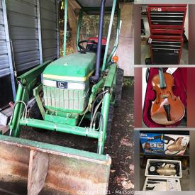 MaxSold Auction: This online auction features John Deere Tractor, Yard Tools, Collectible Pocket Cutters, German Cuckoo Clock, Motorcycle Collectibles, Wooden Art, Violin, Art Glass, Grandfather Clock, Power & Hand Tools, Vacuums, Small Kitchen Appliances, Area Rugs, Rolling Toolbox, Power Scooters, Welding Gear, Floor Jacks, Power Recliner, Generator, Air Compressor, Lawnmowers, Compressor, NIB LCD HDTV, Garden Art, Camping Gear, and Much, Much, More!!