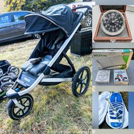 MaxSold Auction: This online auction features a custom Pirate Ship twin bed, Kenmore humidifier, rug, Thule stroller, Jimmy Styks hybrid sup, Bumbleride stroller, Alexander Julian armoire, RV couch, One Fast Cat exercise wheel, cat tree, pop up baby tents, shelving units, pet items, baby items, bedside tables, outdoor bench, auto accessories, Christmas wrapping supplies, craft supplies, antique milk glass, small kitchen appliances, Dyna Glo grill and accessories, Nintendo Wii Fit, Gola Zero solar panels and much more!