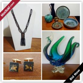 MaxSold Auction: This online auction features Antique Torquay Mottoware, Early 1930s Metal Bead Necklace, Vintage men’s shaving kit, Alpaca Silver Earrings, Bracelet, Old Celtic Cast Iron Plaque, Studio Pottery, Huge 8lb Lorraine Glass Rooster, Vintage Taurus Toreador Damascene Cufflinks and much more!