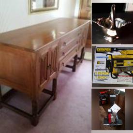 MaxSold Auction: This online auction features vintage lanterns, crystal prisms, vintage doilies, coins, The Beatles, diecast toys, hardware and tools, art deco lamp, Charbroil BBQ, wood stove, tools such as an electric chainsaw, circular saw, extendable pole saw and more, Oceana electric organ, Hoover carpet shampooer, linens, kitchenware, prints, Christmas decor, small kitchen appliances, lawn sweeper, roller and other yard care tools, Norman Rockwell plates, yard art, furniture such as an antique mission desk, china hutch, Irish hoop back chairs, vintage Palliser end tables, Tudor Rose server, oak dresser, solid oak dining table, dining chairs and much more!