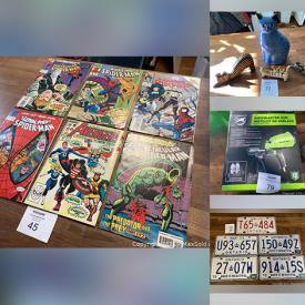 MaxSold Auction: This online auction features Vintage and Antique License plates, Nightmare on Elm St, Comic Books, Star Wars Magazines, Parking Signs, Clothing, Electronics, Statues, Figures, Linens, Zippo, Power Tools, Hand Tools, Sporting Equipment, Trading cards and much more.